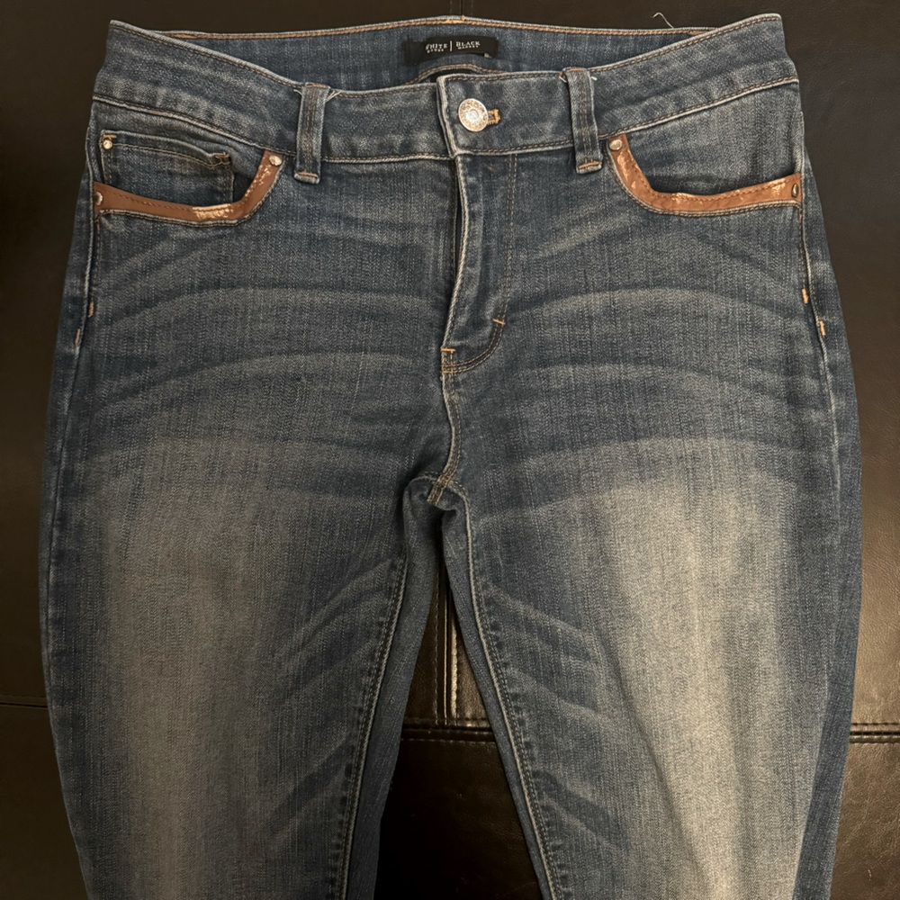 White House Black Market Jeans Brown Faux Leather Trim Skimmer Zip Ankle Size 6